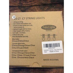 25 Ct C7 String Lights Patio Lights Indoor/Outdoor Black Wire 25ft Total Length